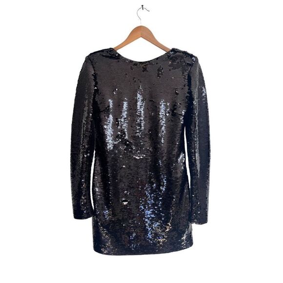 FRAME Mini Dress Women's XL Black Sequined Lined Cotton Long Sleeve Backless - Picture 2 of 9